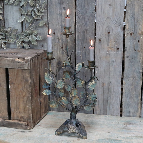 Large Ornate Candlestick with Leaves