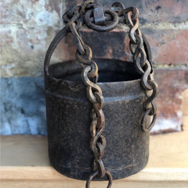 Rustic Metal Cooking Pot with Heavy Chain