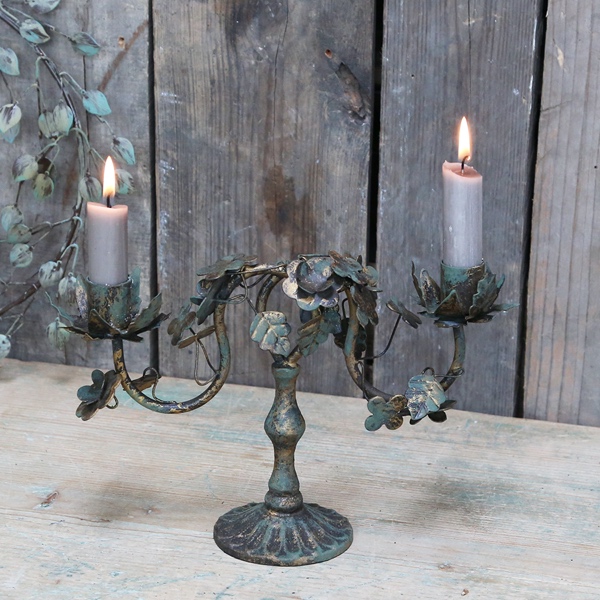 Small Ornate Candlestick with Leaves